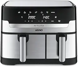 Fritadeira Sem Óleo Air Fryer Arno Dual 8,3L AFD2, 1800W, Inox e Preta, Cestos Duplos Independentes, Função SYNC, Painel Digital, 220V
