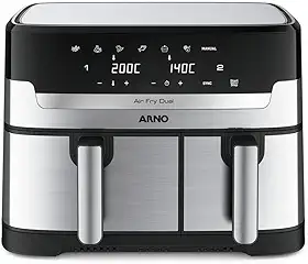 Fritadeira Sem Óleo Air Fryer Arno Dual 8,3L AFD2, 1800W, Inox e Preta, Cestos Duplos Independentes, Função SYNC, Painel Digital, 110V