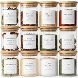 Livabl Glass Spice Jars with Lids and Labels – 12 Bamboo Lid Spice Containers - 200ml Airtight Jars with 360 White UK Designed Waterproof Pre-Printed Labels - Complete Herb, Seasoning & Spices Storage