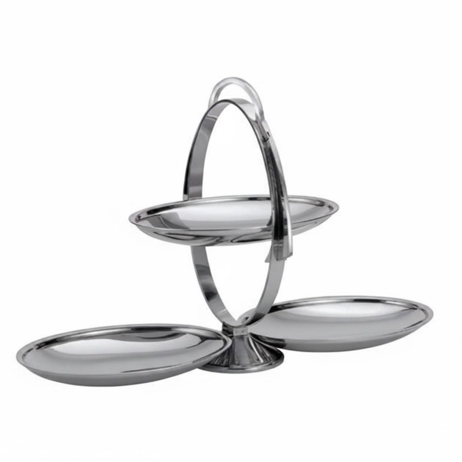 Alzatina Pieghevole a 3 Piani Salvaspazio Vassoio da Portata in Acciaio Acciaio Inossidabile Design Moderno Centrotavola a 3 Vassoi per Buffet, Feste, 45-20-28cm, Espanso