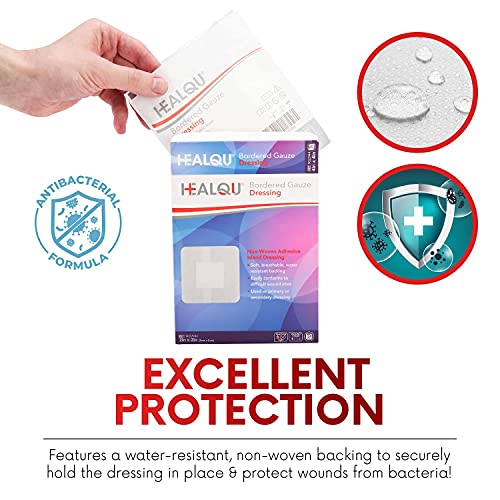 Healqu Bordered Gauze Island Dressing - 50 Count, 2" X 2" Sterile Individually Wrapped Gauze Pads With Water-Resistant, Non-Woven Backing - Soft And Breathable Wound Dressing For First Aid And Medical #TOP3