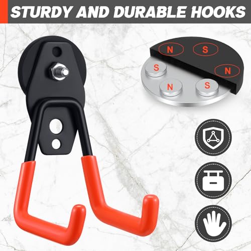 Image of Landhoow 10 Pcs Large Magnetic Hooks Heavy Duty Garage Magnet Hooks Strong Storage Utility Magnetic Hangers with Anti Slip Rubber Coating for Indoor and Outdoor Hanging (Orange)
