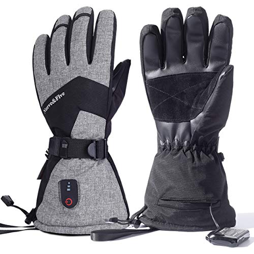 Nueve&Five Heated Gloves for Men and Women,Rechargeable Battery Operated Electric Hands Warmer for Motorcycle,Ski,Hunting,Outdoor Work in Cold Winter Water Resistant,Windproof,Touchscreen Enabled