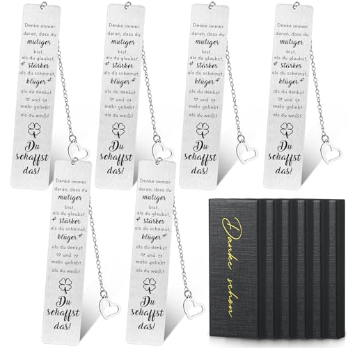Otuuz 6 Juegos Marcapáginas de Metal con Caja de Regalo Negra Marcapáginas Inspirador Marcapáginas de Gracias con Colgante de Corazón Marcapáginas de Despedida Regalo para Amantes de Libros Colegas