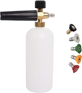 Poweka MB056 Snow Foam Bottle High Pressure Washer Snow Foam Lance Foam Cannon Adjustable Soap Sprayer Nozzle Foam Bottle 1L with 5 Water Nozzle Tip Kit,White