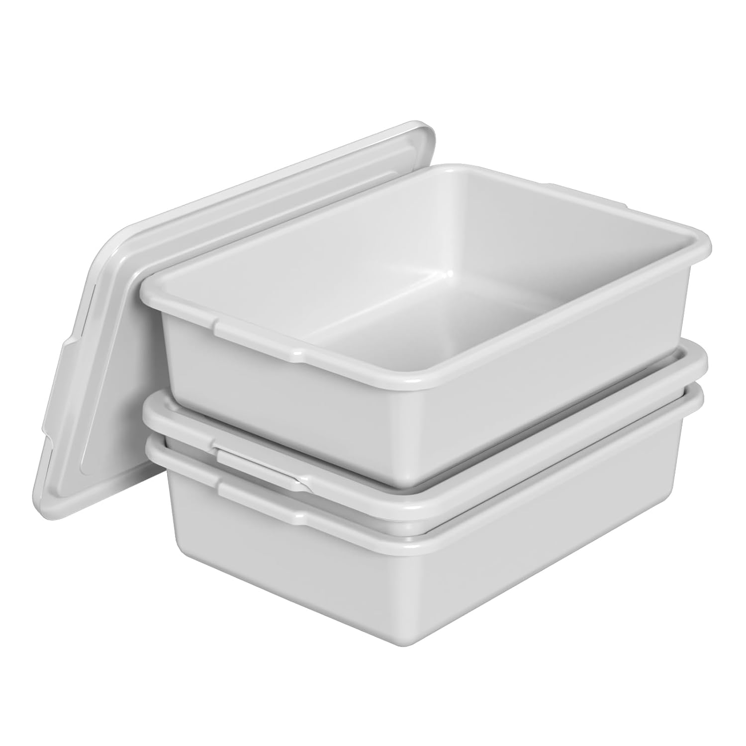 13 L Bus Tub with Lid, Light Gray Commercial Food Service Bus Tubs with Lids, 3 Packs