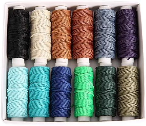 FANDOL Waxed Cords Polyester Leather Sewing Thread Waxed Strings for Macrame, DIY Bracelets, Handcraft or Leather Projects (12 Dark Colors)