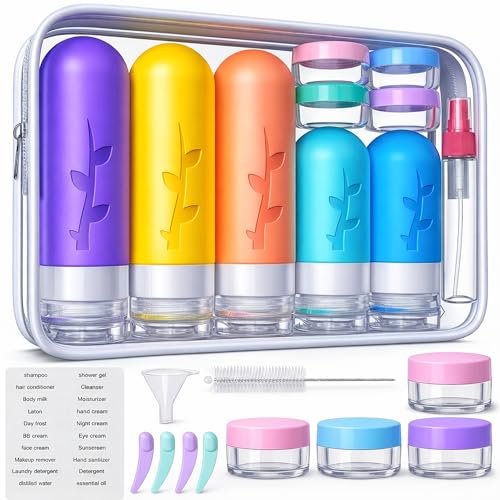 Aeomni 19pack Travel Bottles for Toiletries, TSA Approved Silicone Size Containers for toiletries, Refillable & Leakproof Travel shampoo and conditioner bottles