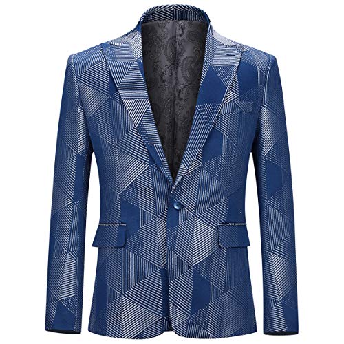 Mejores precios y opiniones de Chaqueta corta fiesta favoritos de las personas. 33 YFFUSHI Chaqueta de corte ajustado para hombre, 1 botón, casual, floral, elegante, boda, fiesta, baile de graduación, esmoquin, Azul marino/flor y brillo, Small