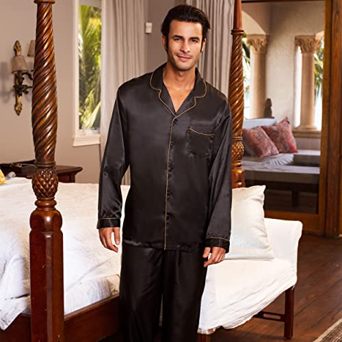 Alexander Del Rossa Mens Satin Pajamas Set, Satin Pajamas for Men, Satin PJ Set Men4