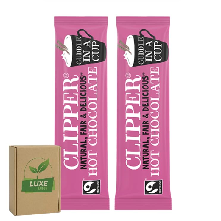 Clipper Fairtrade Hot Chocolate Sachets Instant Single Serve Portions Smooth & Creamy Just Add Hot Water Ideal for Home Office Catering - Pack of 10