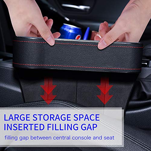 Car Seat Gap Filler Organizer 2 Packs PU Leather Front Seat Organizer with Cup Holder, Storage Box, Console Side Pocket for Cellphone, Wallet, Coins, Keys, Cups, Cards, Sunglass (Black)