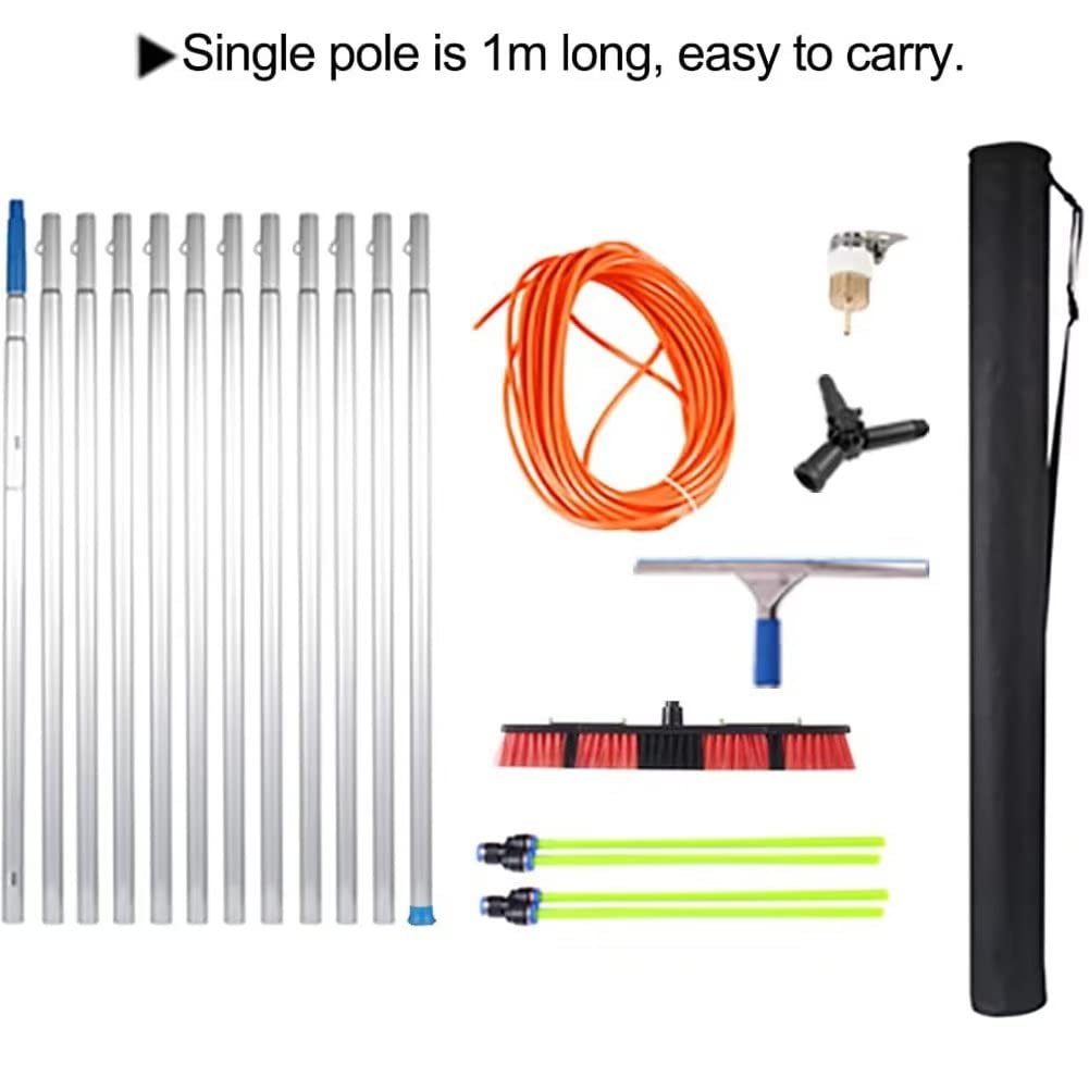 Barra extensible 2 en 1 para limpieza de ventanas con cepillo alimentador y escobilla de goma, limpiador de 9 m para uso en exteriores, ideal para techos y canalones, accesorio de cepillo de 50 cm