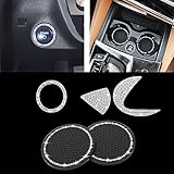 TOMALL Bling Crystal Car Cup Holder Coaster Engine Start Stop Button Cover Compatible with Lexus ES NX RX is CT LX GS RC GS-F Shiny Diamond Car Logo Emblem Sticker Interior Accessories Set (S)