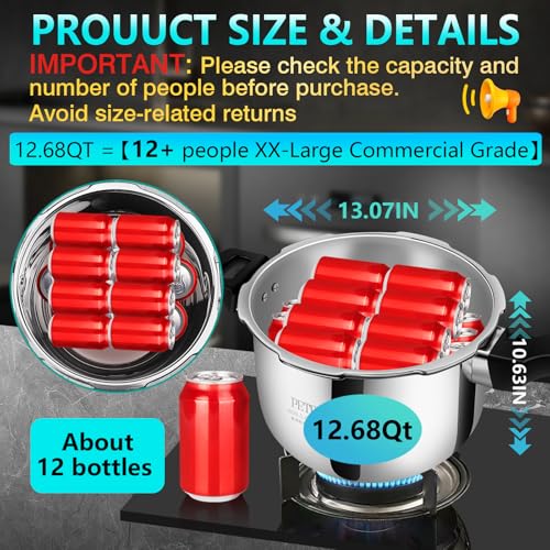 Image of Premium 12 Quart Stainless Steel Pressure Cooker, Commercial Grade Luxury Cookware, Brand Quality Durability, Professional Performance for Large Families & Events