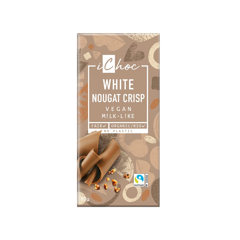iChoc White Nougat Crisp, vegane Schokolade | 80g x 10