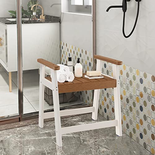 Giantex Shower Bench With Arms, Waterproof Hdpe Shower Stool For Bathroom, Heavy Duty Sturdy Bath Seat For Seniors Elderly, Non-Slip Feet, Spa Shower Chair For Inside Outdoor, Easy To Assemble #TOP1