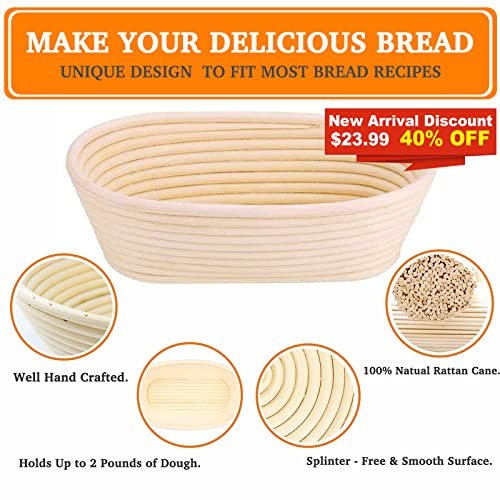 Farielyn-X 2 Packs 10 Inch Oval Shaped Bread Banneton Proofing Basket - Baking Dough Bowl Gifts For Bakers Proving Baskets For Sourdough Lame Bread Slashing Scraper Tool Starter Jar Proofing Box #TOP1