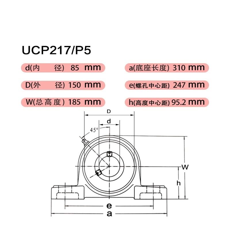 DINGGUANGHE 1PC Mounted Block Cast Housing UCP217/UCP218/UCP220/UCP324/UCP326/UCP328 Self-aligning Pillow Bearing(UCP217/P5)