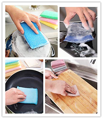 Non-Scratch Scrub Sponges Pads Dish Kitchen Cleaning Kitchen Scrubbing Sponges Durable Non-Scratch Teflon Multi-Use Heavy Duty Surface Non-Metal Dish Scouring Scrubbers Fast Cleaning (Silver 6Pack)