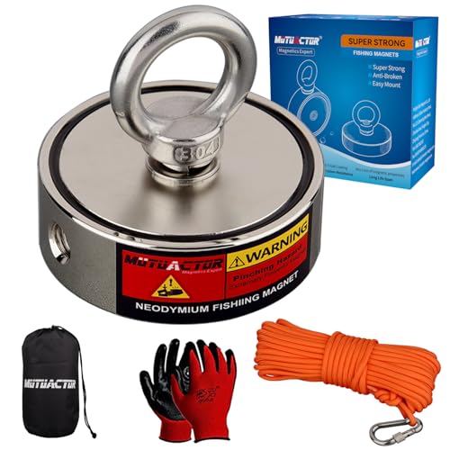 MUTUACTOR Fishing Magnet Kit Heavy Duty, Double Sided 1320lbs Rare Earth Magnets with 65Ft Salvage Rope, Super Strong Φ2.95'' Neodymium Magnet Fishing Kit for Retrieving Treasure in River