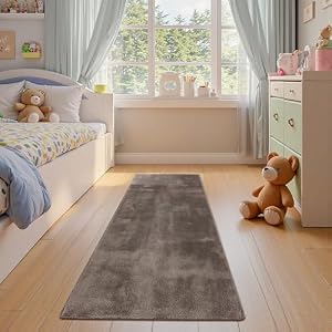 jinchan 2x6 Solid Plush Runner Rug Shaggy Washable Hallway Rug, Brown | Soft, Cozy, Non-Slip, Modern, Faux Wool, Performance Rug, Floor Carpet, Entryway, Bathroom, Kitchen, Laundry Room, Bed