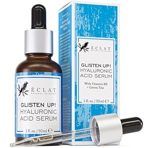 Eclat Skincare Hydrating Hyaluronic Acid Serum for Face – 2.5% Hyaluronic Acid + 3% B5, Green Tea & Jojoba Oil – Moisturizing & Plumping Formula for Radiant & Smoother Skin 1 Fl Oz