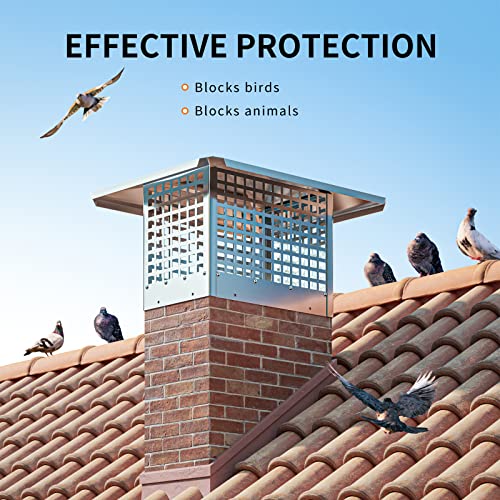 Obqer Chimney Cap, 304 Stainless Steel Fireplace Chimney Cover, 8" X 17" Chimney Caps. Adjustable Mesh Chimney Flue Cover With Gloves & Screwdriver & Bolts Screws For Outside Existing Clay Flue Tile #TOP3