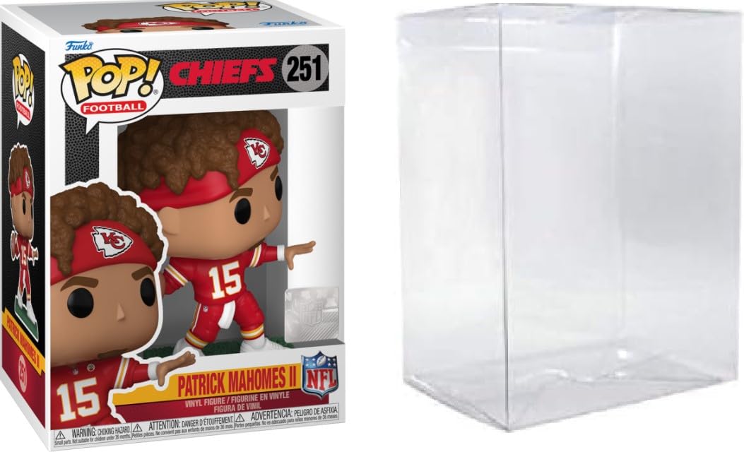CLARKtoys Patrick Mahomes II (Kansas City Chiefs) NFL Funko Pop! Series 12 Vinyl Figure, w/Ecoteck Protective Case, Clear, Red/White/Yellow, mahomess12case