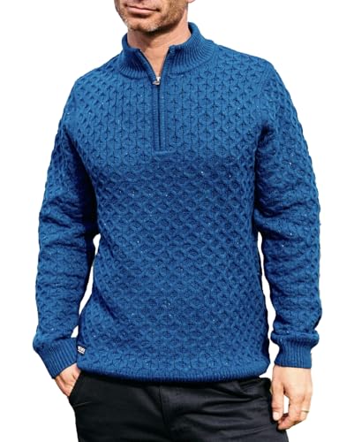 Saltrock Herren Flint Pullover mit 1/4-Reißverschluss, Zopfmuster, Blau, blau, L