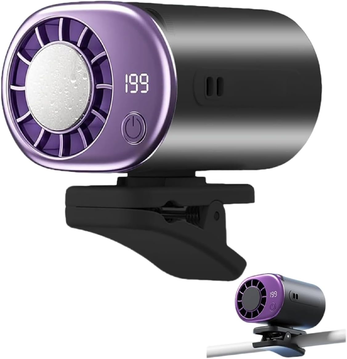 2026 Car Clip on Fan with 16°C Semi-Cooling, LED Display & 360° Rotation, 199 Speeds Adjustable USB Rechargeable Portable Air Conditioner Cooler for Car Truck Office, Gray