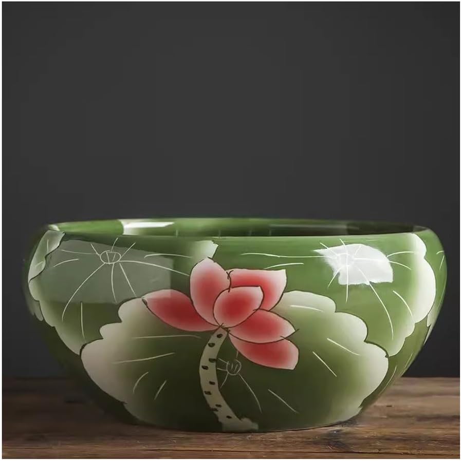 Aquarium Ceramic Fish Tank Handmade Flower Pot Desktop Fish Tank Turtle Tank Suitable for Living Room, Office and Study Room, Etc. Fish Tank Decorations (Color : A, Size : Small)