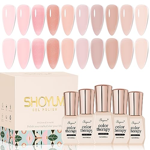 SHOYUM Jelly Pink Gel Nail Polish Set of 10 Colors Nude Gel Polish Kit UV LED Soak Off Nail Polish Gel Home DIY Manicure Nail Art Salon Varnish