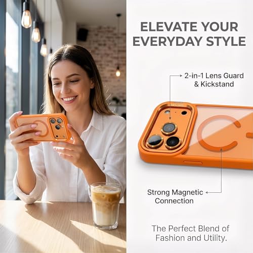 Coque iPhone 17 Pro Max MagSafe orange avec support caméra antichoc