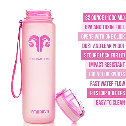Embrava Best Sports Water Bottle - 32Oz Large - Fast Flow, Flip Top Leak Proof Lid W/One Click Open - Non-Toxic Bpa Free & Eco-Friendly Plastic - For Men & Women #TOP4