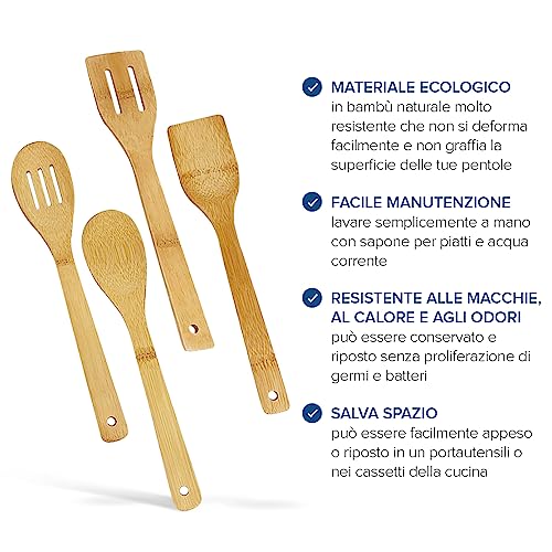 Joeji's Kitchen Utensili da Cucina in bambù Utensili in Legno da Cucina 4 Utensili in bambù Resistenti ed Eleganti Cucchiaio di Legno Mestolo Cucchiaio a Fessura Mestolo a Fessura - immagine 5