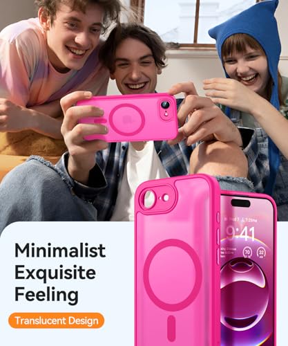 Image of CANSHN Magnetic for iPhone 17e / 16e Case, Upgraded [Full Camera Protection] [Compatible with Magsafe] [Translucent Matte] Shockproof Protective Phone Case for iPhone 17e / 16e - Hot Pink