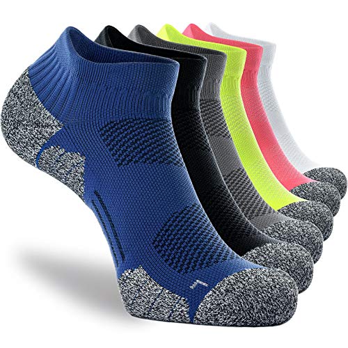 CWVLC Men's No-Show Running Socks 6-pairs Men Women Ankle Low Cut Compression Athletic Socks Hiking Gym Arch-Support Anti-Blister Moisture-Wicking, Mix Colors, L (10-13 Women/9-11.5 Men)