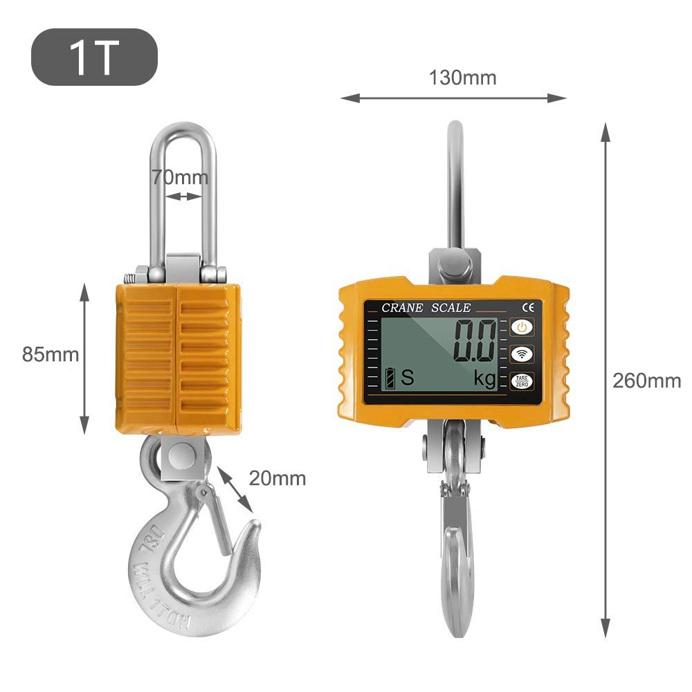 KKTECT Industrial Pesado Escala Colgante 1000KG (2200 LBS) Alta precisión de Balanza industrial para colgar, Escala de grúa digital Pantalla LCD con control remoto