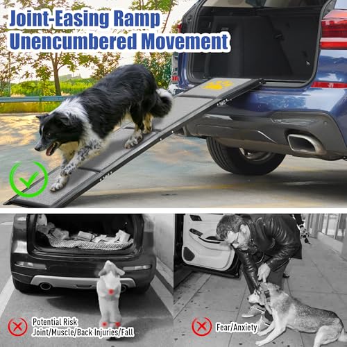 BACOENG 180cm Hunderampe Auto Klappbar, Hundetreppe Auto mit Rutschfester Teppich, rutschfest Hunderampen für Autos, LKWs und SUV