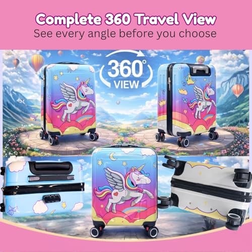 Image of Toy Imagine 18 Inch trolley bag for girls Kids Luggage Trolley Hard Polycarbonate Suitcase Cabin with Spinner Wheels Retractable Handle Lightweight travel bag for kids girls unicorn trolley bag(46 cm)