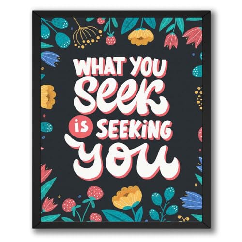 InkFlow Posters What You Seek Is Seeking You Poster - Inspirational Floral Typography Decor - Modern Graphic Print Quote - Modern Mindful Gift - 8x10 Unframed Canvas Print