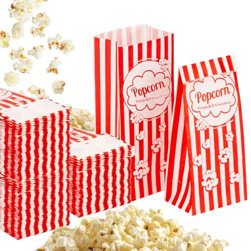 Image of MAQIHAN 500 Popcorn Bags Flat Bottom - Small Disposable Paper Bag for Popcorn, Popped Kernels Container, Movie Night Supplies for Halloween Christmas, Carnival Games Party, Popcorn Machine Accessories
