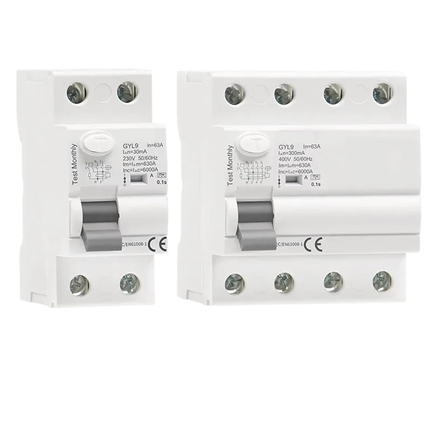 Type A RCD Magnetic Residual Current Circuit Breaker ELCB 3P+N 40A 63A RCD ELCB Detect Pulsating Residual Current(4P 63A,30mA)