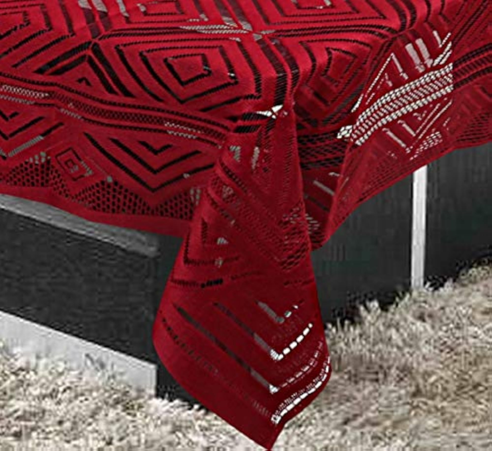 Cotton Rectangular 4 Seater Center Table Cover, Maroon