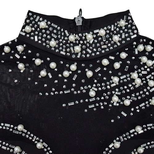 Image of PORRCEY Women's Sexy Rhinestone Lace Sheer Mesh Formal Evening Dress