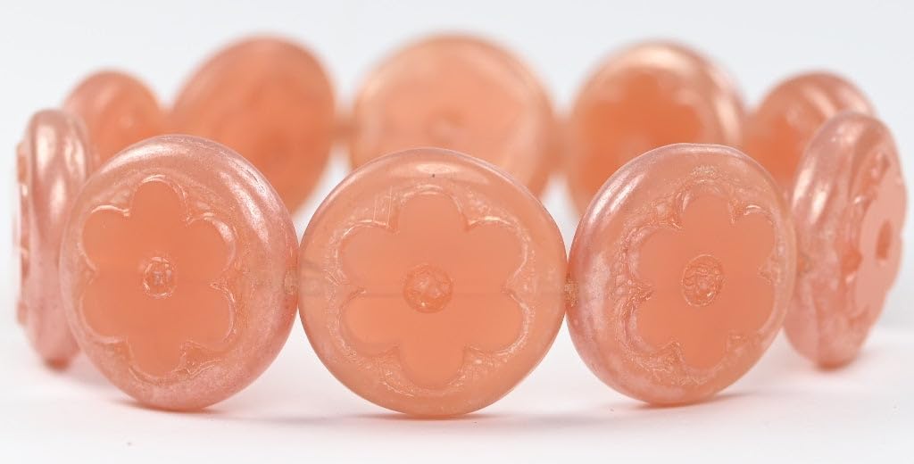 Outlet 10 Grams Table Cut Flower Beads, 14 x 14 mm, Mix Blue Pink Opaque Travertin (37724B-86800), Glass, Czech Republic