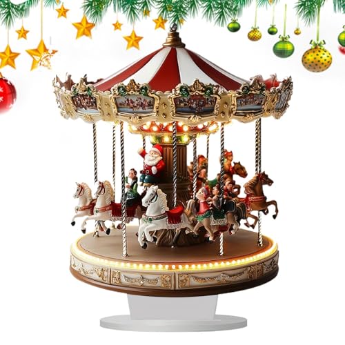 Genérico Carrusel de Navidad, carrusel de tiovivo | Decoración Festiva del carrusel 2D | Figuras coleccionables, tiovivo navideño, casa de Pueblo para decoración del hogar