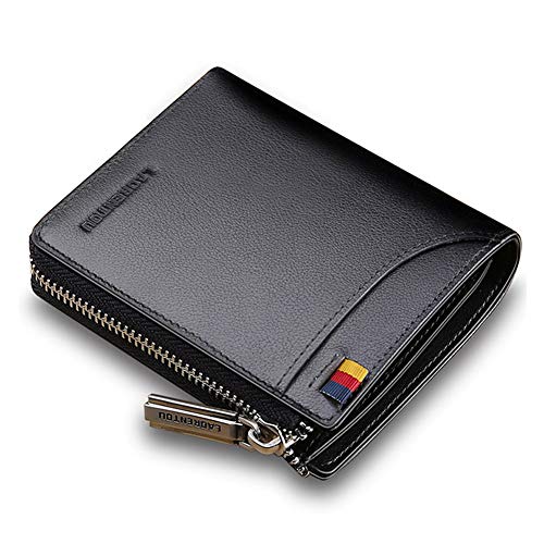 LAORENTOU Genuine Leather Wallets for Men, RFID Blocking, Multi Card Holder Slim Mens Wallet with Zipper Coin Purse, Bifold Wallet for Man, Boys, Teens