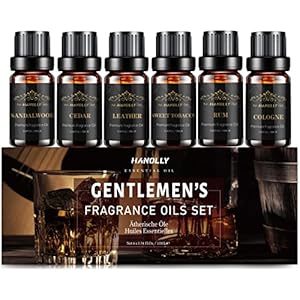Essential Oils Set, Men Scents Fragrance Oil Aromatherapy Essential Oils Kit for Diffuser (6x10ML) – Sandalwood, Cedar, Leather, Sweet Tobacco, Rum, Cologne Aromatherapy Oils Gift for Men